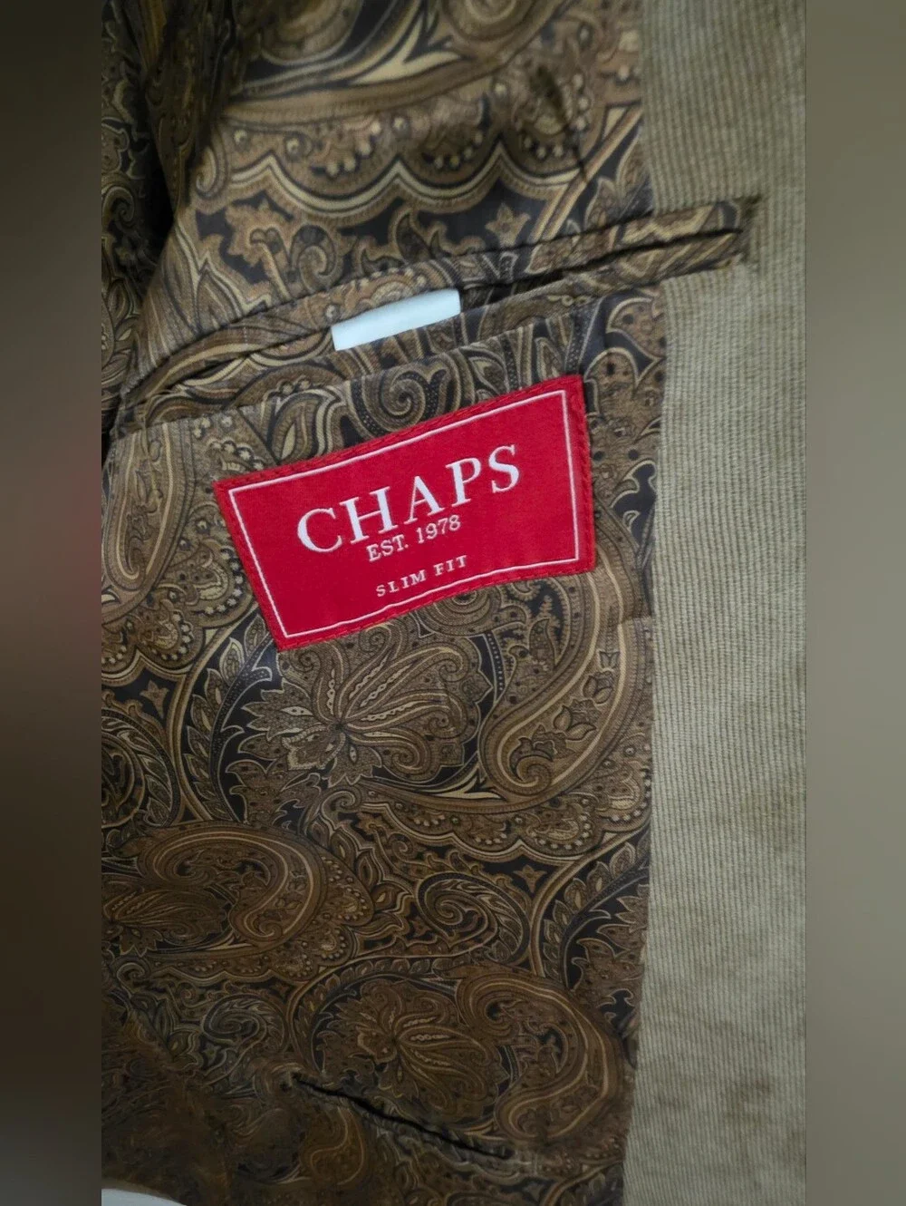 Chaps Taupe Corduroy Sport Coat with Paisley Lining